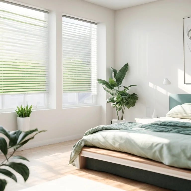 AI-gesteuerte Jalousien an einem Fenster im modernen Wohnraum